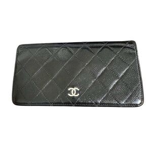 Chanel quilted black leather wallet